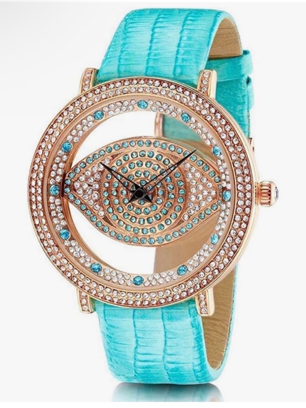 Turquoise Crystal Eye Motif Women's Watch in Rose Gold Tone